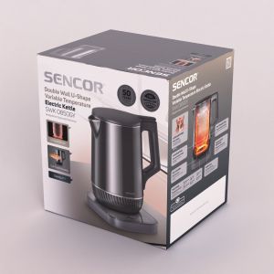 Двойностенна електрическа кана Sencor SWK 0850GY с регулиране на температура и U-образно дъно  